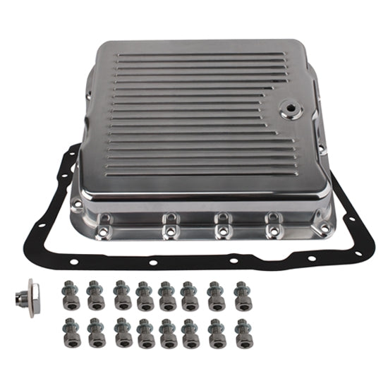 700R4 4L60E Polished Aluminum finned transmission oil pan Trans GM Chevrolet GMC